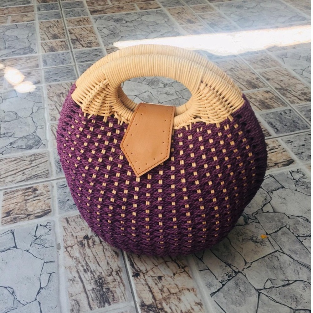 Elegant Purple and Cream Woven Tote - Picture 2 of 4